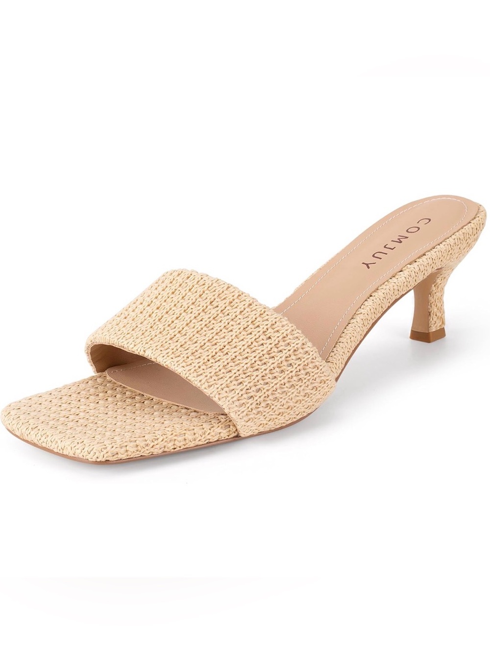 NWOT Comjuy Beige Raffia Slide Sandal - Low Heel Womens Mule